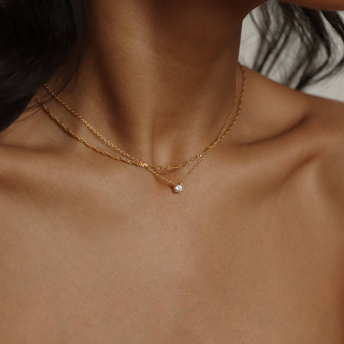 Style Simple Couleur Unie Le Cuivre Incruster Zircon Collier En Couches display picture 4