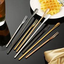 柳宗理304不锈钢冰勺实心长柄搅拌勺加厚日式哑光吧勺咖啡勺叉子