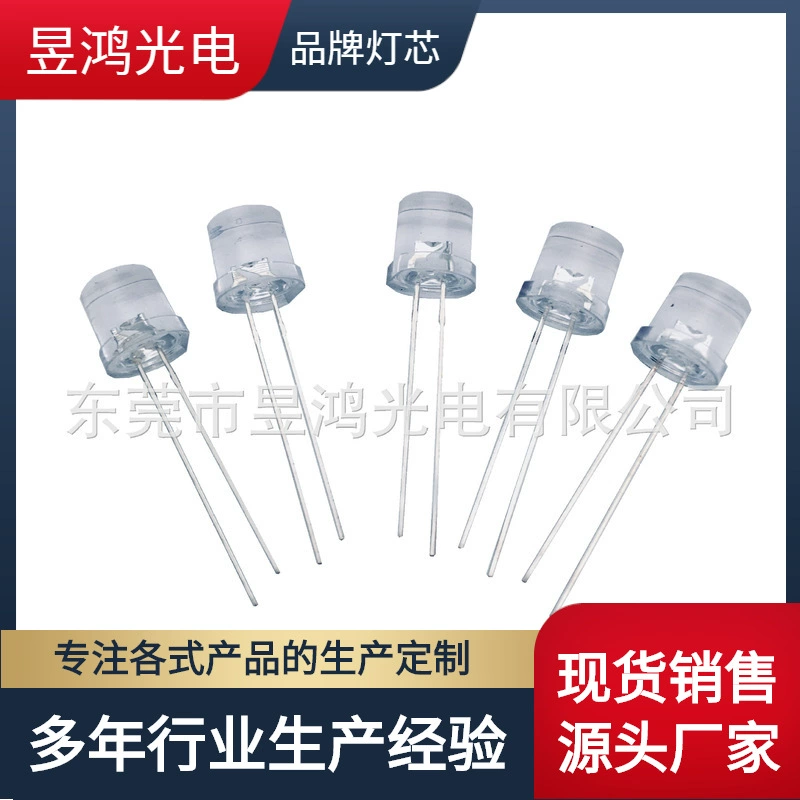 Светодиодный индикатор F8 с прямым подключением, плоской головкой, торцевой подсветкой, прозрачный, теплый белый свет, длинный вывод, 8 мм, высокая яркость.