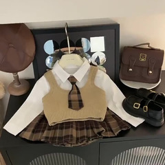 女児秋学院風JKセット新型子供洋気シャツニットチョッキ三枚セット78102