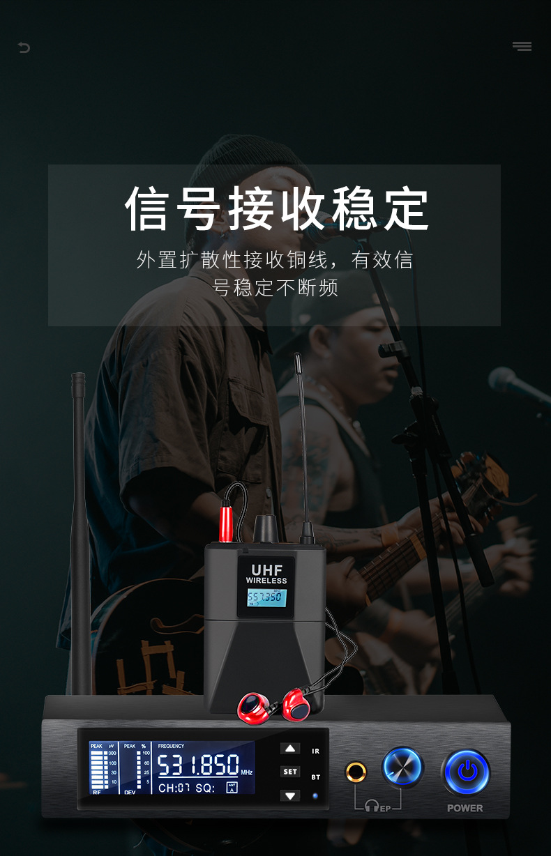 Professionelle kabellose In-Ear-Monitor-Kopfhörer mit Mikrofon für Bühnenauftritte, Outdoor-Performance, Sänger und Live-Streaming