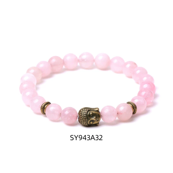 SY943A32 Pink chalcedony+Bronze Buddha head 8mm bracelet