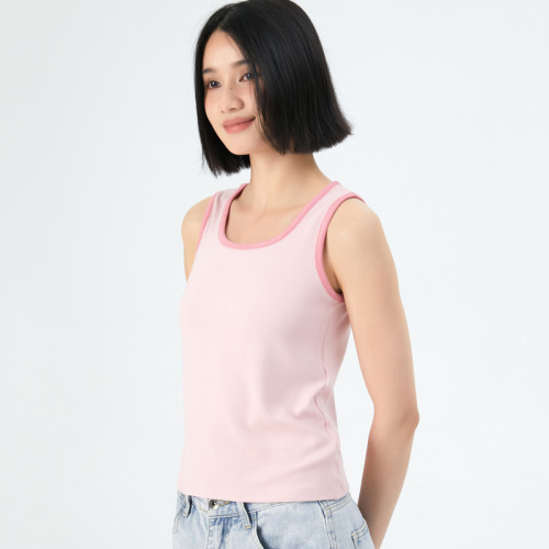 Ladies' Strappy Color-blocked Collage Tank Top for Spring and Summer, Fitted and Slimming, Student Basic Top