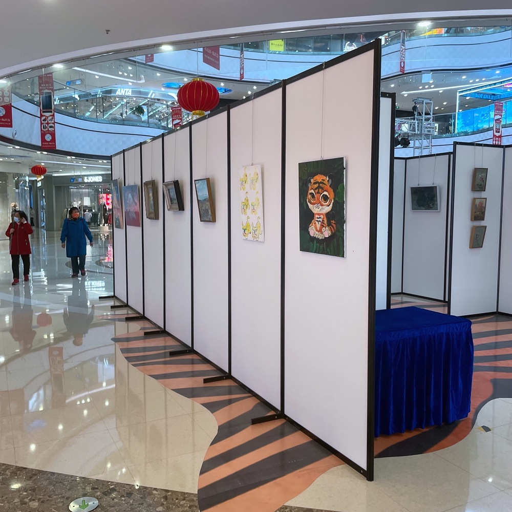 商场书法摄影作品屏风展架 拆卸式铝合金移动屏风挂画展板厂家