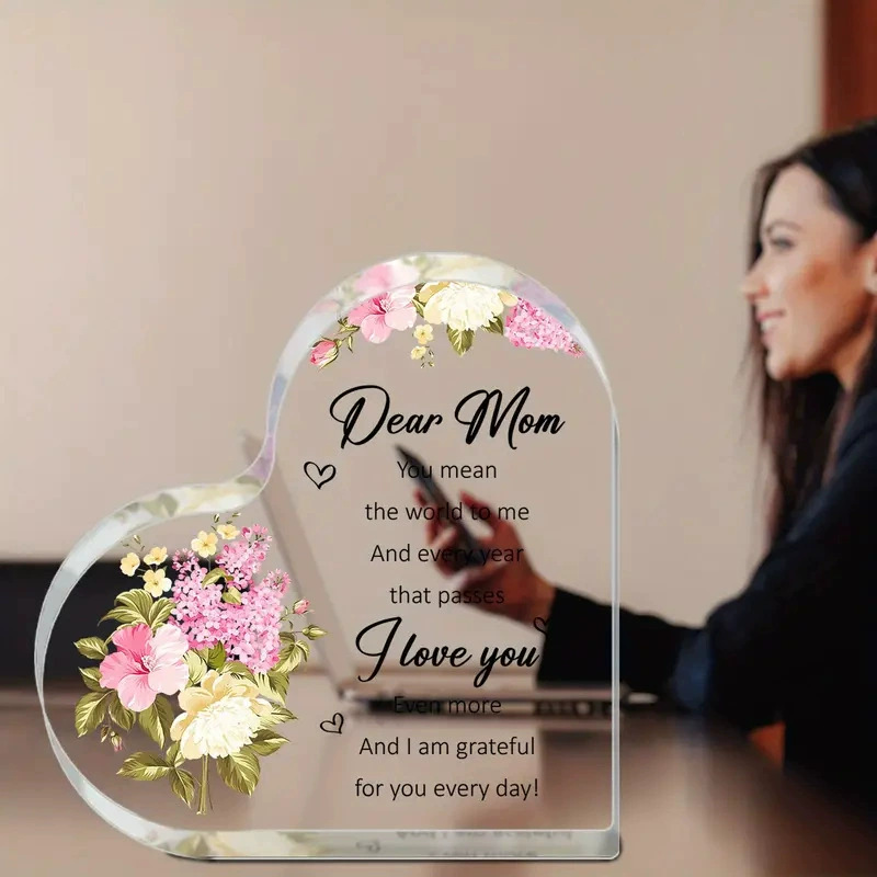 跨境新品送母亲节妈妈的心形亚克力装饰标志和牌匾多功能桌面摆件