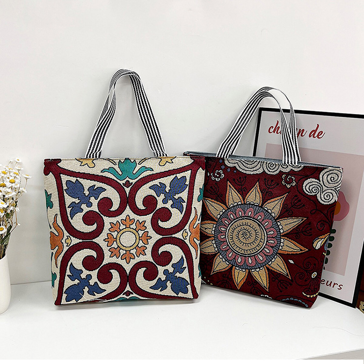 195g Weight Polyester Lining Material Zipper Closure Type Double Shoulder Straps Strap Type Canvas Bag Bags Type Holiday, Travel Occasion Canvas Material Geometric Pattern All Seasons Season Women's Gender Vacation, Ethnic Style Style Medium Size Women's Medium Canvas Geometric Vacation Ethnic Style Zipper Canvas Bag 14
