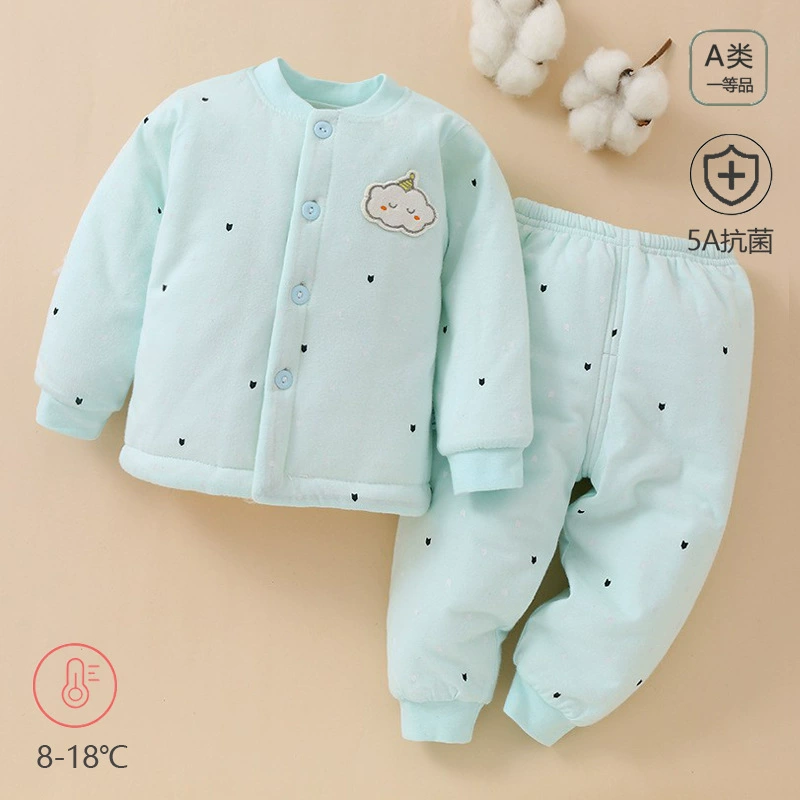 Осенне-зимнее нижнее белье для младенцев Хлопковая Одежда для новорожденных Детская теплая утолщенная одежда с хлопковой подкладкой без костей Детский костюм