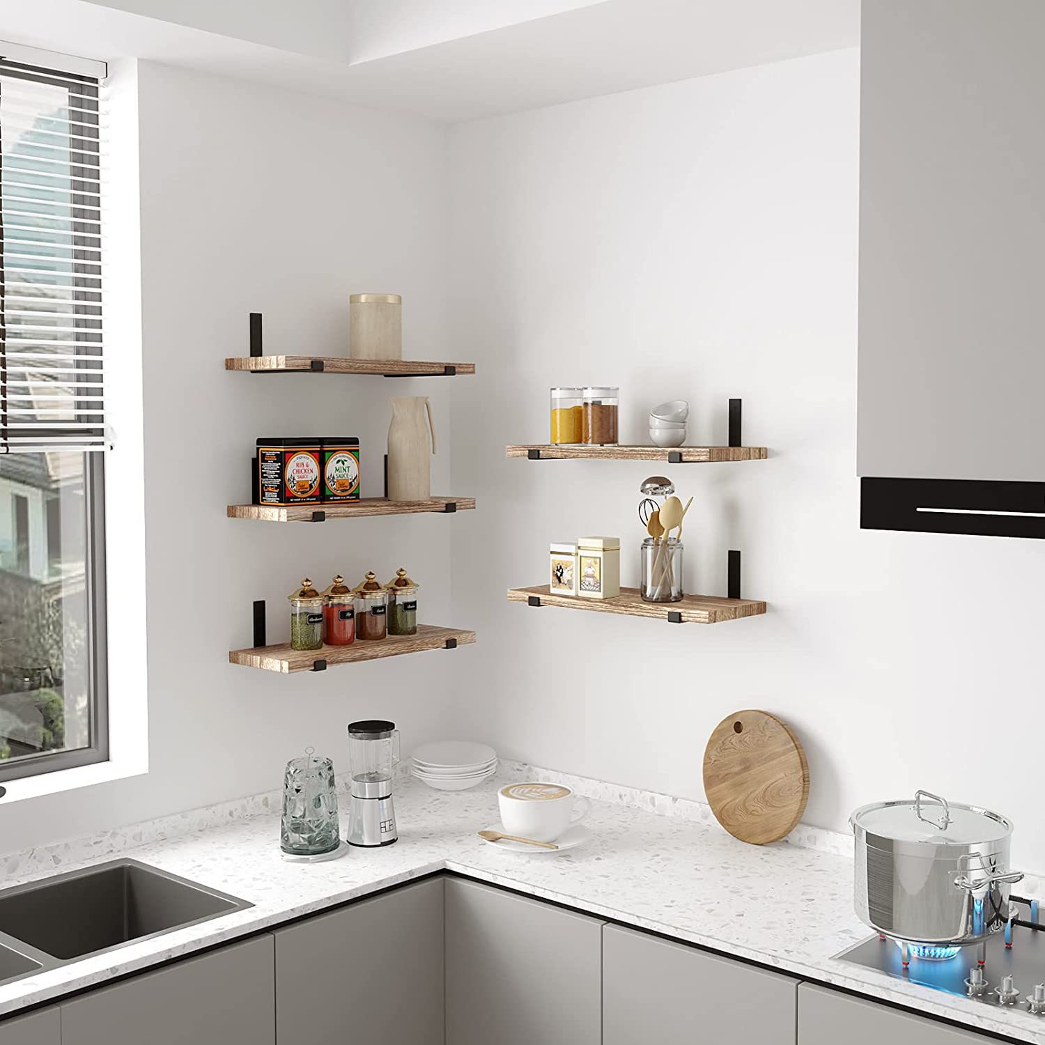 Transfronteriza de madera flotante estante de la pared estante flotante de madera baño rack de almacenamiento sala de estar de madera maciza estante de la pared