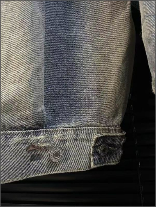 Vintage Denim Jacket With Graffiti Print Distressed High Street_voghion.com