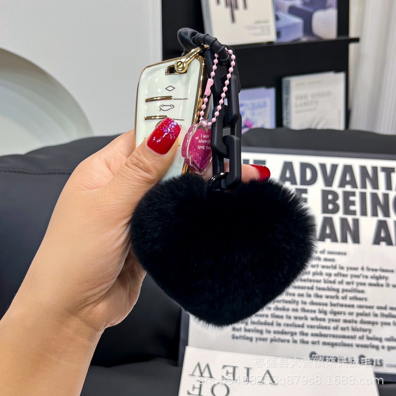 Creativo de silicona real Rex conejo piel amor cadena llavero mochila colgante pareja adornos cadena dominante del coche