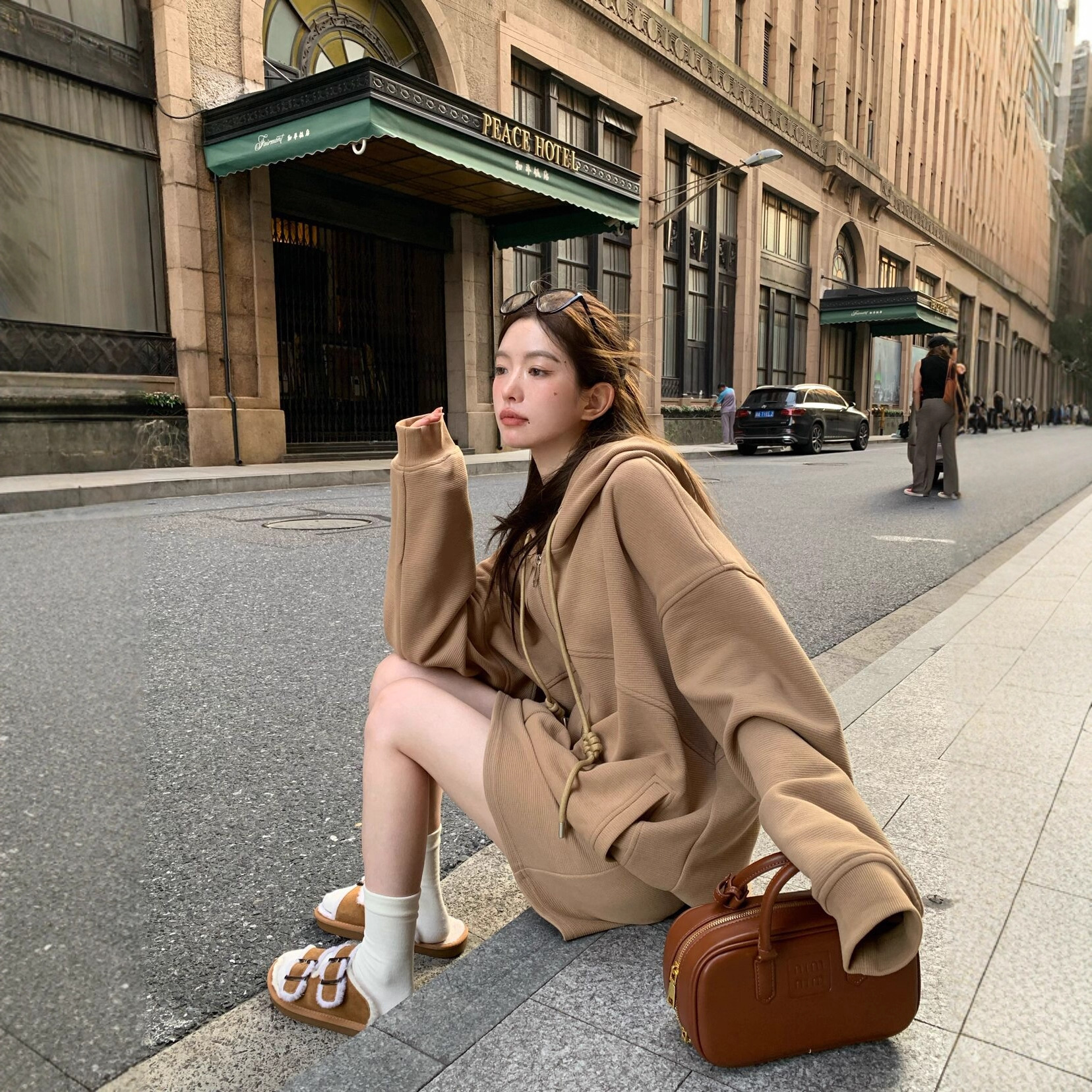 实拍 韩国运动休闲套装女2025秋宽松连帽卫衣外套女+半身裙两件套