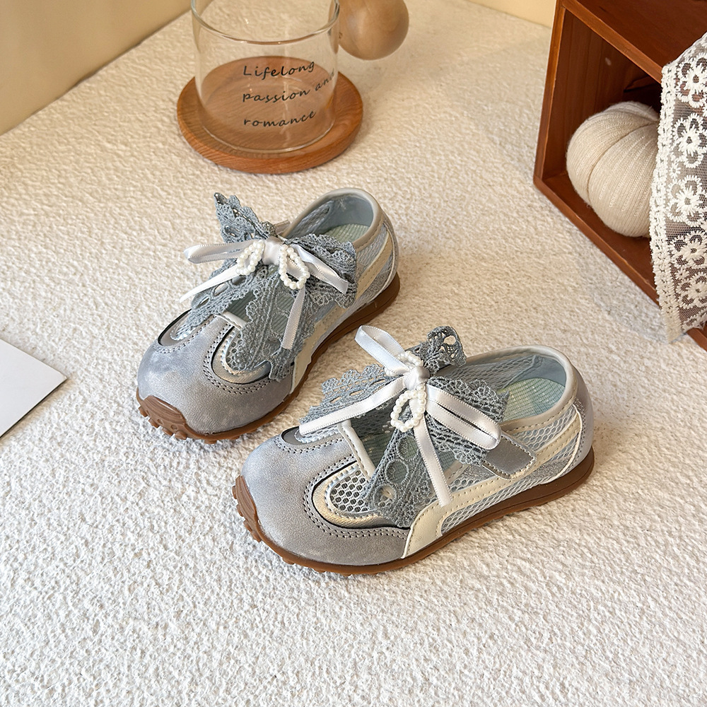 Breathable Mesh Lace-Up Casual Shoes For Girls With Elegant Bow, Lightweight & Flexible For School, Play & Daily Wear_voghion.com