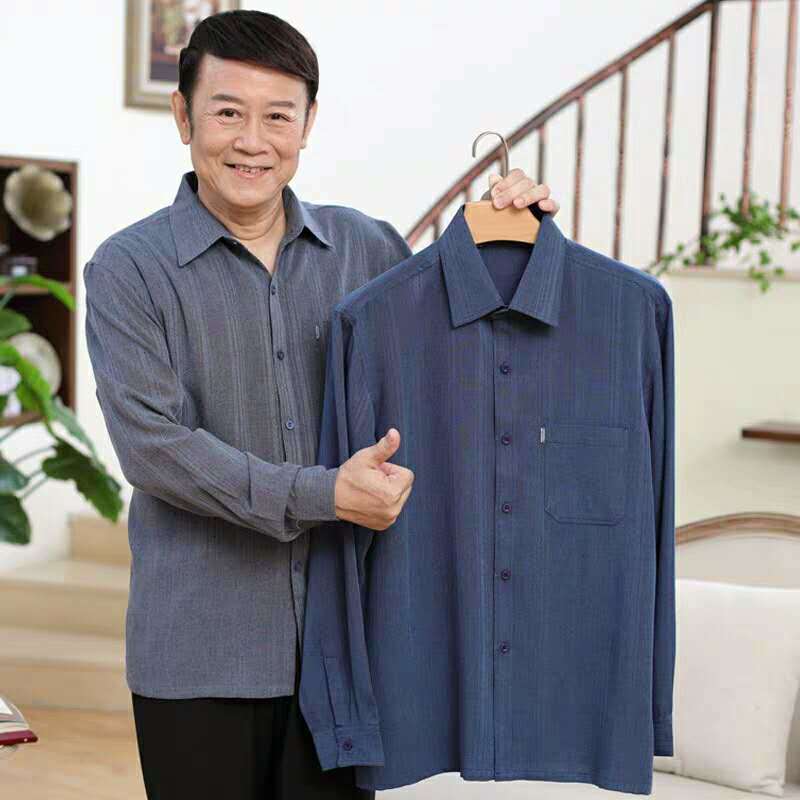 Summer Thin Cotton and Linen Shirt for Middle-aged and Elderly Men's Long-sleeved Dad's Linen Business Casual Loose Thin Shirt