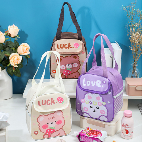 Cartoon lunch box bag, portable insulated lunch bag, student lunch bag, lunch bag for outing, cute flip-top lunch bag