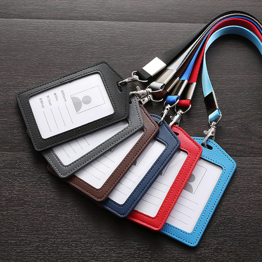 Genuine Leather Work Permit Card Set Staff Work Card Bracket Genuine Leather Card Set with Lanyard Work Card Brand Set Cowhide Card Set