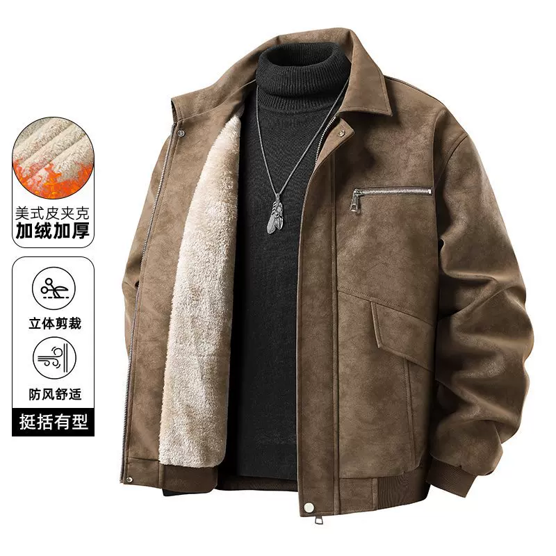 抖音直播爆款加厚加绒皮衣男 立领加绒PU皮棉衣外套 加绒加厚皮夹