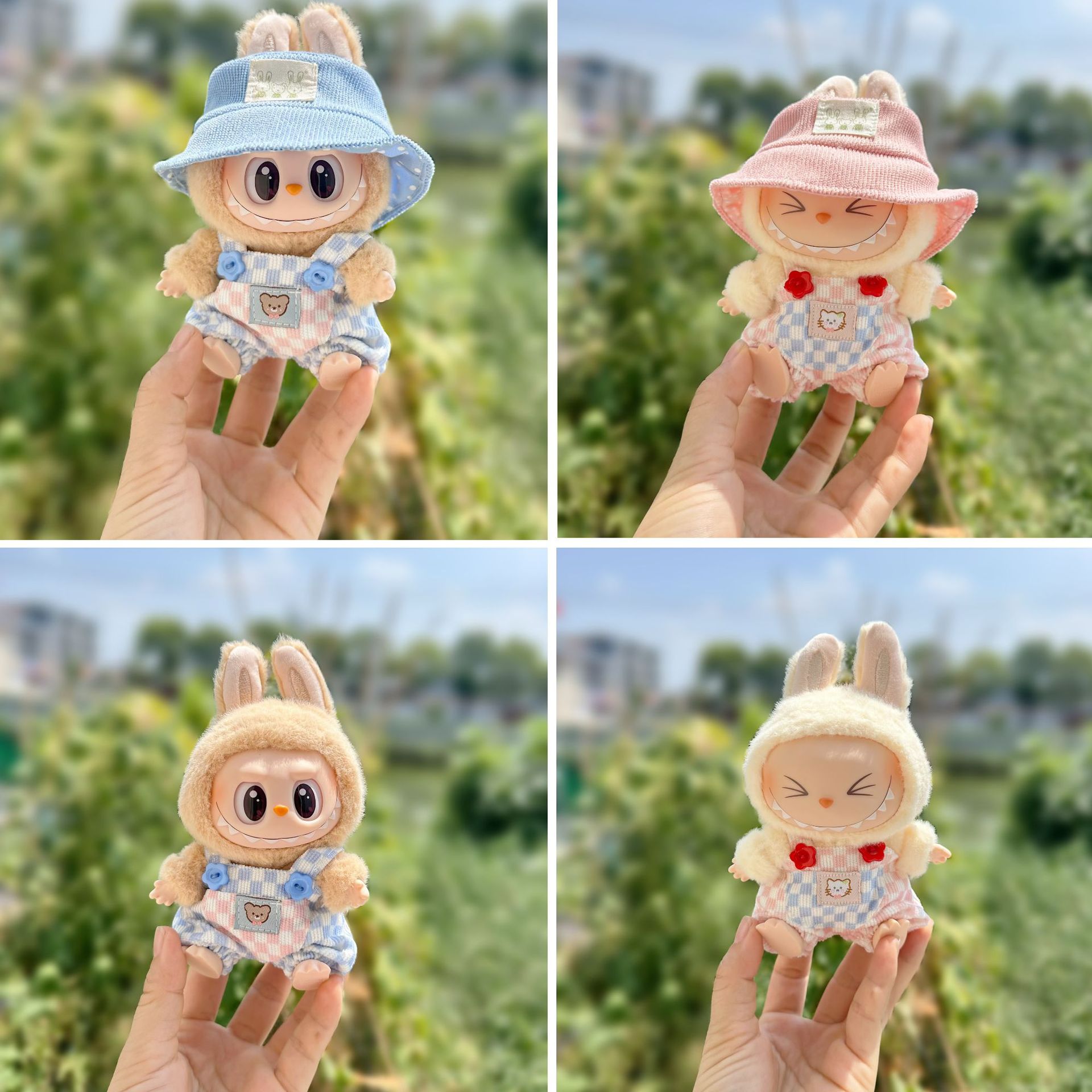 【Only Clothes】Generation 2 Blind Box Labubu Sitting Party Series Baby Clothes labubu Doll Clothes Check Striped Overalls