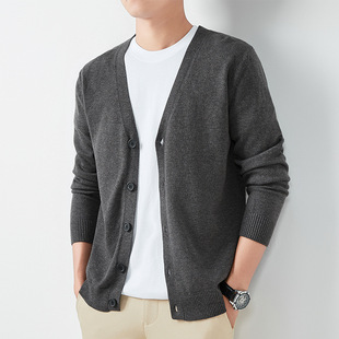 Knitted Cardigan Men's Spring and Autumn Thin Sweater Jacket Solid Color Sweater 2024 New Trendy Casual Outerwear