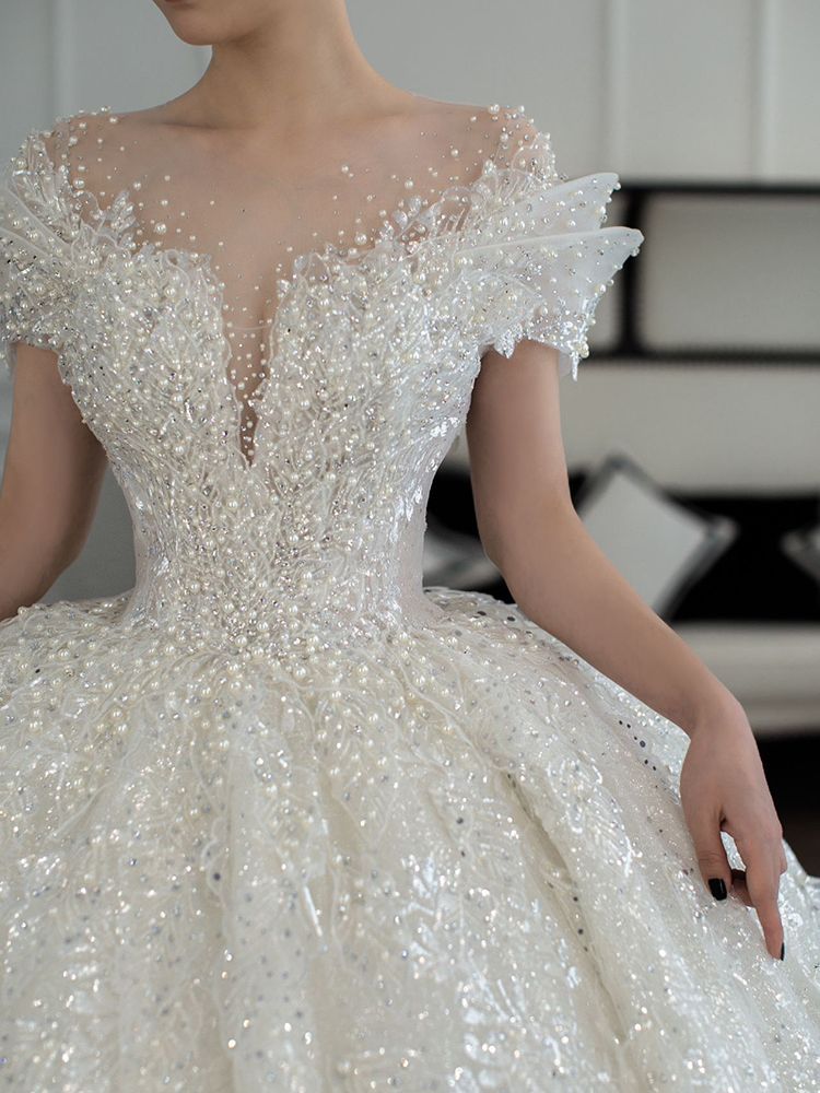 Off-Shoulder Wedding Dress 2023 New Bridal Gown Runaway Princess Petite Pregnant Women Plus Size Heavy Train