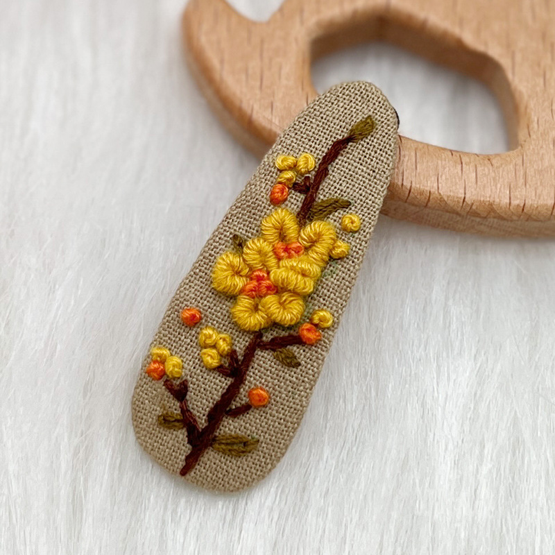 Lu bordado lindo gato perla coreano pinzas de pelo hechas a mano diy bordado creativo para chicas rotas flores pinzas de pelo lateral