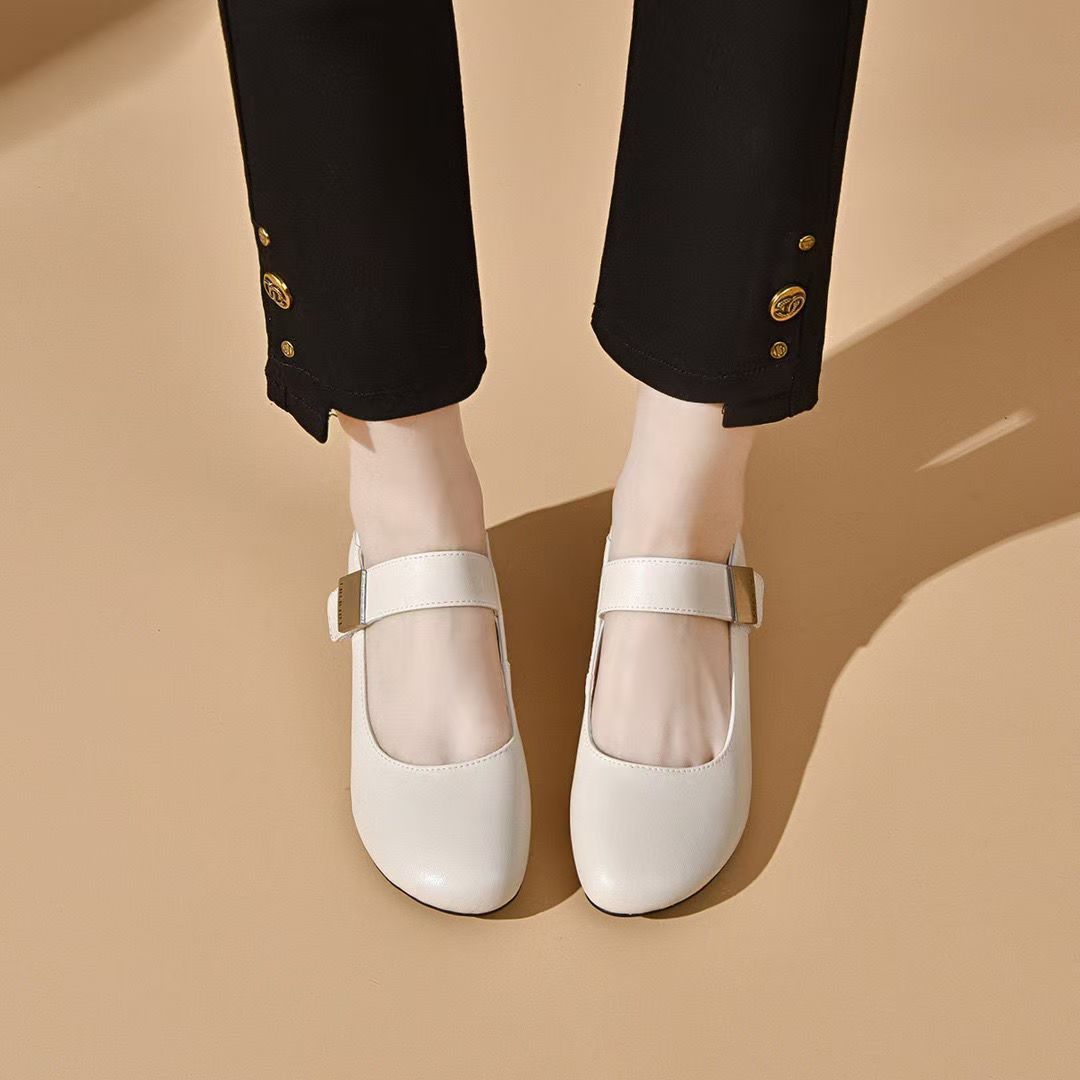 Comfortable Chunky Ballet Flats For Women Low Heel Round Toe Shoes_voghion.com