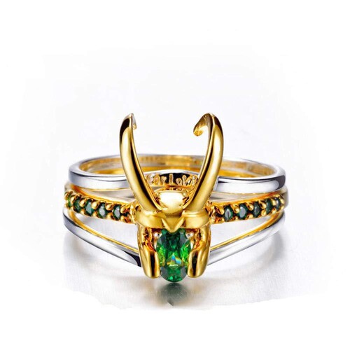 Long Rui Loki Helmet Ring—3-in-1 European and American Style Creative New Jewelry Ring and Earrings—Loki, God of Thunder
