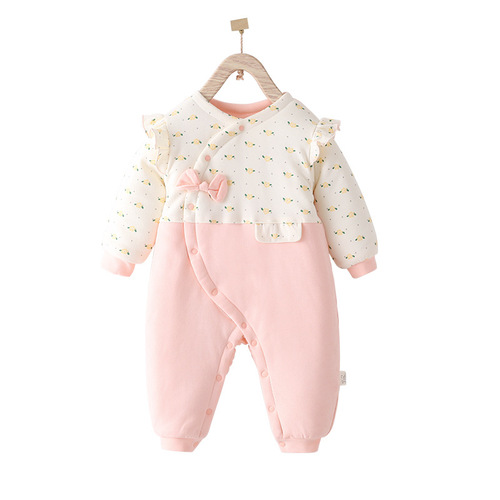 Newborn Baby Bodysuit with Pockets, Cartoon Design, Zipper, Thicker Cotton for Autumn and Winter Outings