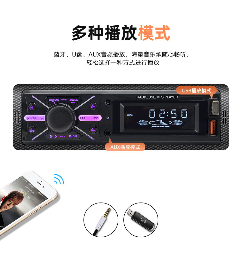 Universal car multimedia radio MP3 player Bluetooth pluggable U disk lossless music player 950