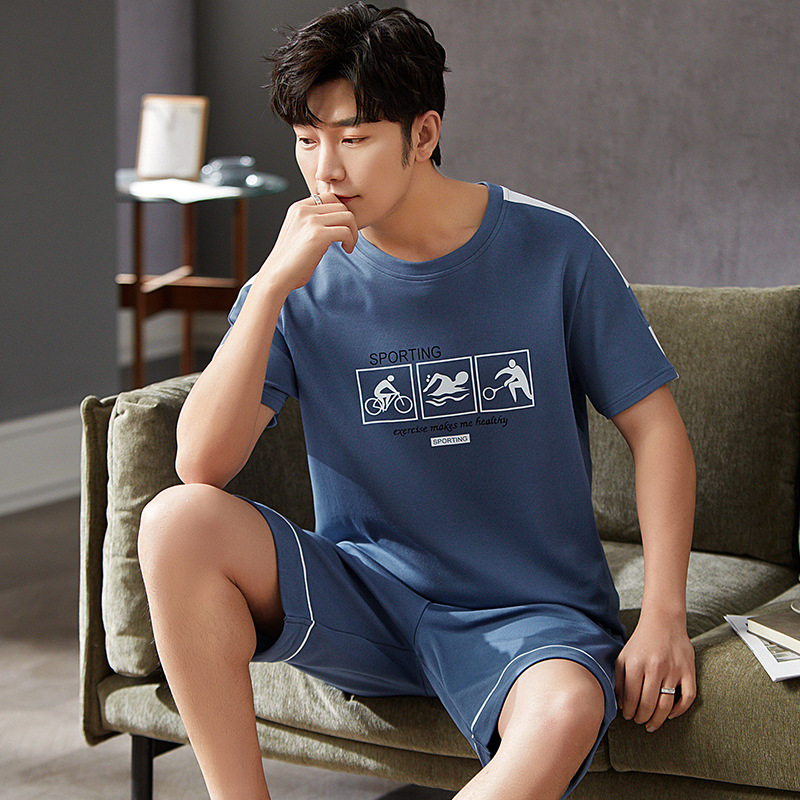 Pijamas de los hombres de verano de algodón de manga corta casual de verano pijamas de los hombres delgados más el tamaño de verano traje de desgaste para el hogar se puede usar fuera