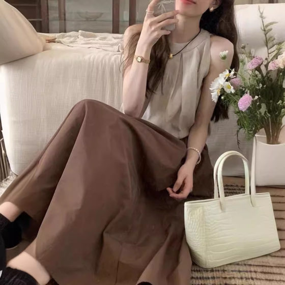 Small summer dress dopamine fashion wear a set of net red salt light ripe dress small fragrant style suit women