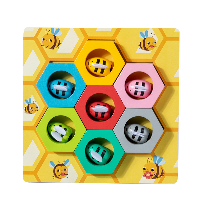 Juego de madera los niños educación temprana kindergarten color cognición juego colmena Jenga clip abeja juguetes educativos
