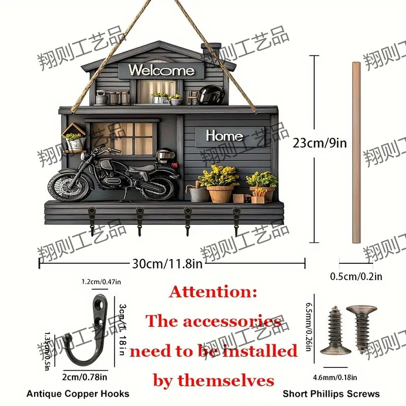 クロスボーダー热い贩売スポットカラフルな木制小屋キーハンガーフラットグラフィックリビングルーム装饰ストラップ木制卸売|undefined