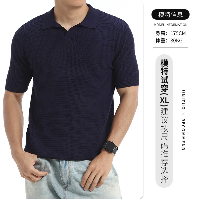Hombre pequeño cuello en V jersey polo hombre verano de manga corta vieja camiseta casuales estilo de alto nivel camiseta superior ropa de hombre