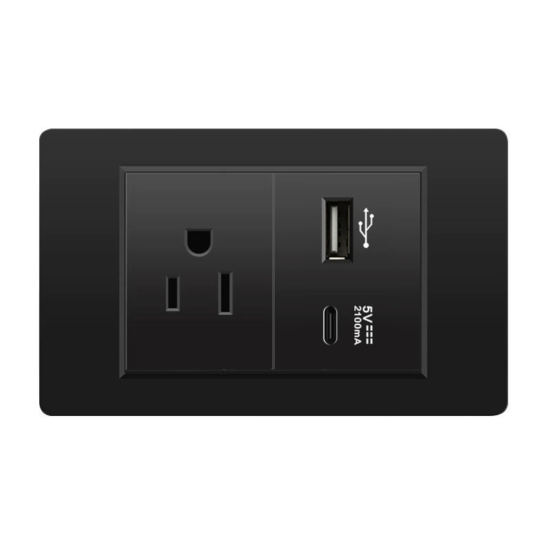 Черная настенная панельная розетка с 118 тип switch, тайваньская розетка с 20W type-C, шесть отверстий
