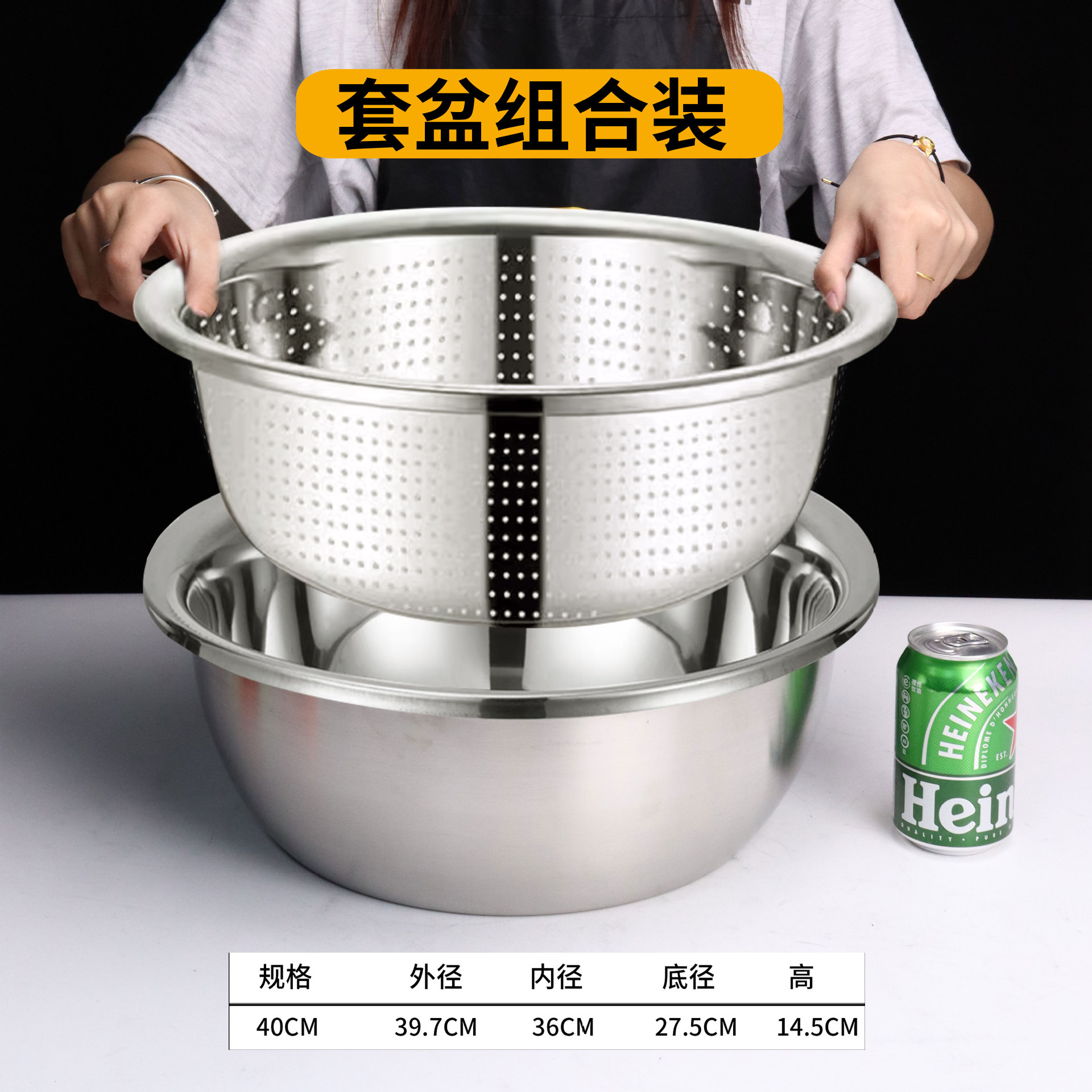 Lavabo redondo de acero inoxidable grueso, tanque de condimento europeo, cocina, lavabo de verduras para el hogar, batidor de huevos y lavabo, lavabo de sopa, lavabo de drenaje