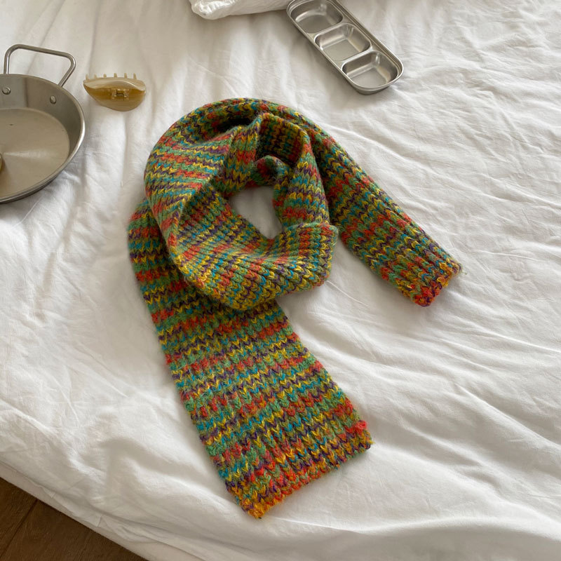 191g Weight Women's Retro Korean Style Color Block Acrylic Scarf