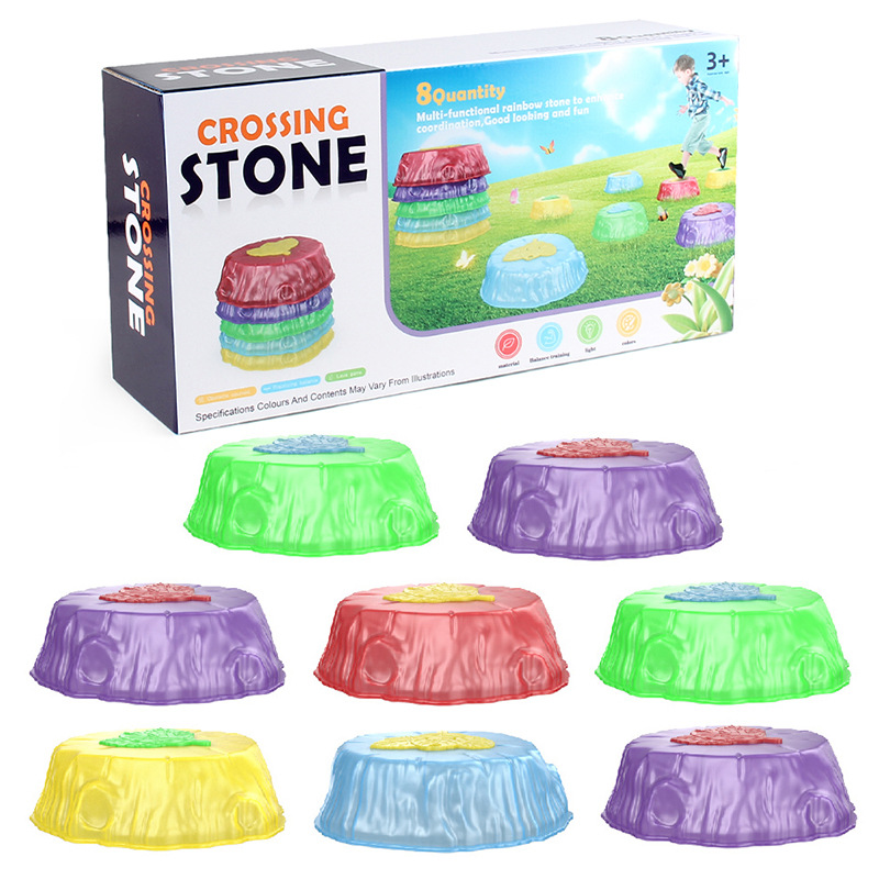 Entrenamiento sensorial infantil antideslizante entrenamiento sensorial arco iris cruzar el río piedra equilibrio pisotear puente piedra juguetes deportivos transfronterizos