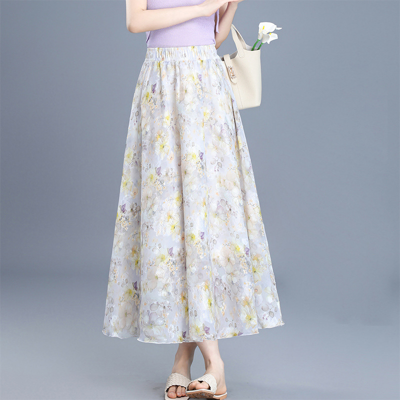 洋气纱网印花中长款A字裙女2026夏季新款时尚气质减龄大摆半身裙