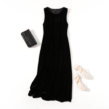 秋季新款OL气质简约背心长裙真丝丝绒无袖连衣裙气质款81136