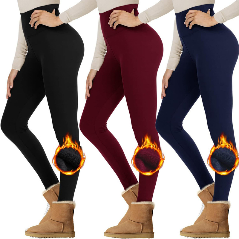Cross-border fleece-lined Leggings Women's High Waist Winter Yoga Pants Belly Soft Warm Suitable for Hiking Exercise