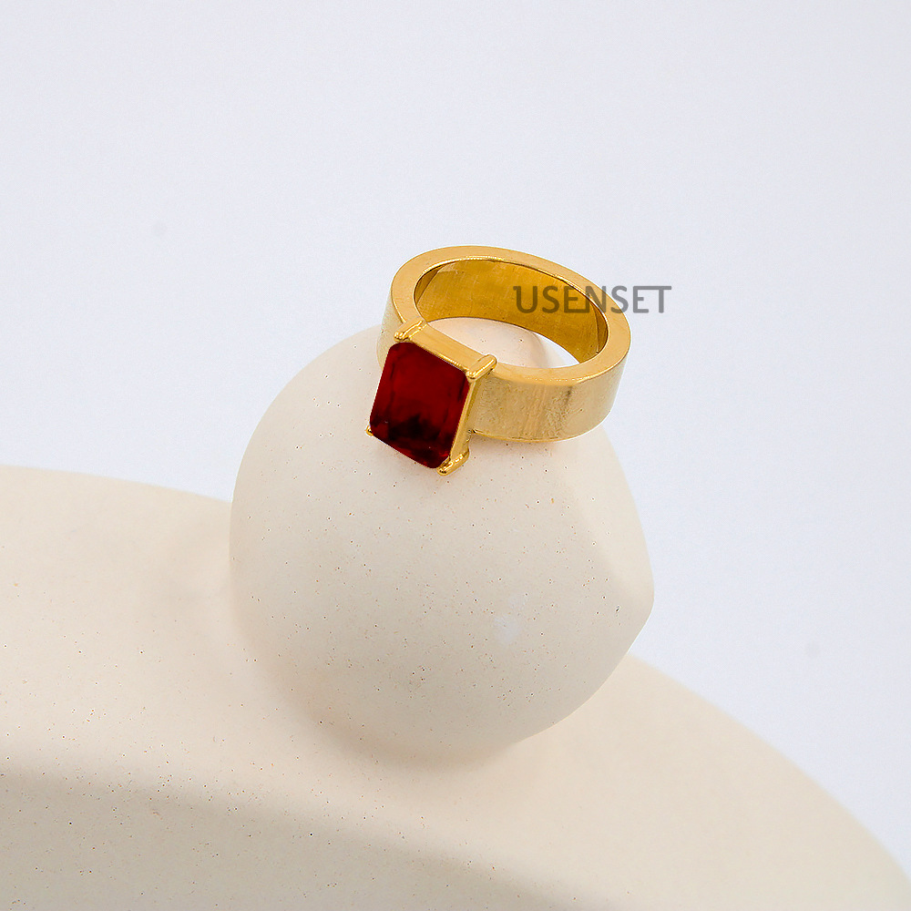 Fashion Geometric Stainless Steel Gold Plated Zircon Open Ring