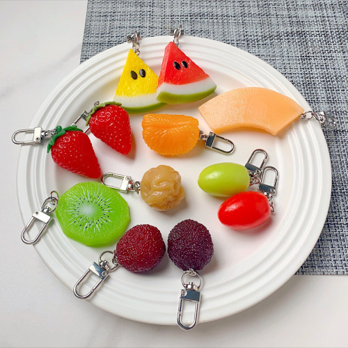 Creative cute food keychain fruit strawberry kiwi bayberry orange green tea Internet celebrity school bag pendant accessories