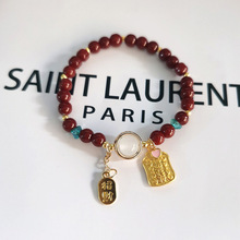 新中式桃花符牌手工串珠手链女闺蜜古风生肖可爱新颖百搭手串批发