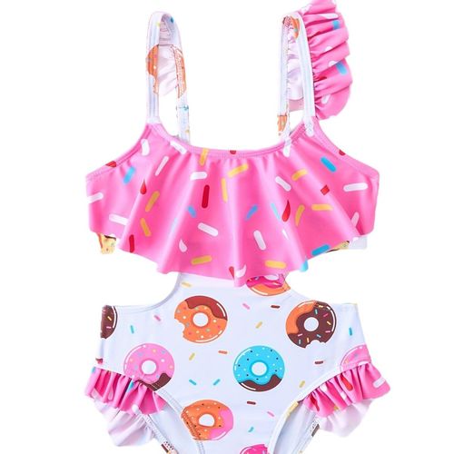 New Women's Children's Swimwear with Lotus Edge Fish Scale Pattern, Cute Little Princess Style, Children's Swimwear with Sun Protection and Bow Ties