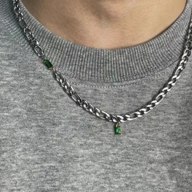 Small design sophisticated green necklace stainless steel hip-hop…