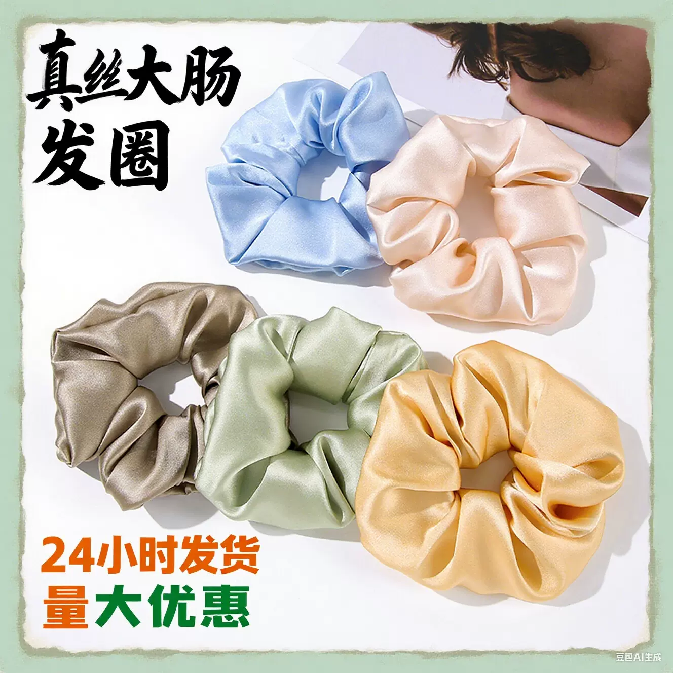 19姆米6cm真丝发圈韩国缎面女护发发带头绳头饰飘带丝绸