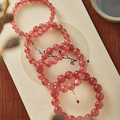 Natural Strawberry Crystal Bracelet for Women, Round Bead Stringed Pink Crystal Bead Jewelry Accessory DIY Beads Wholesale