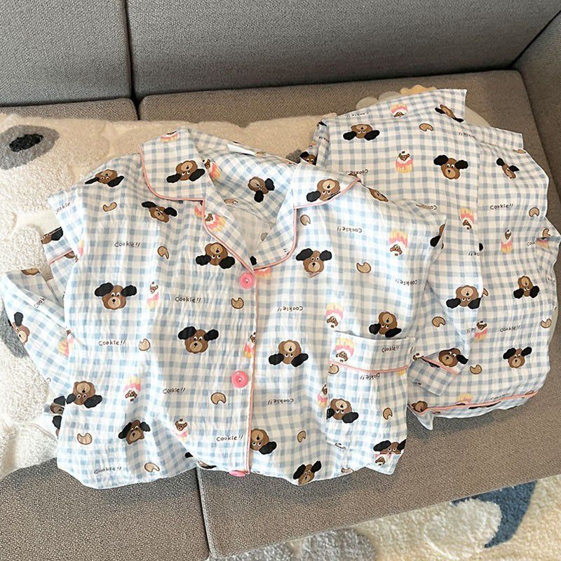 KT gato pijama de dibujos animados de primavera y verano nubes de algodón pantalones de manga larga dos piezas estudiantes textura encantadora ropa doméstica de niña