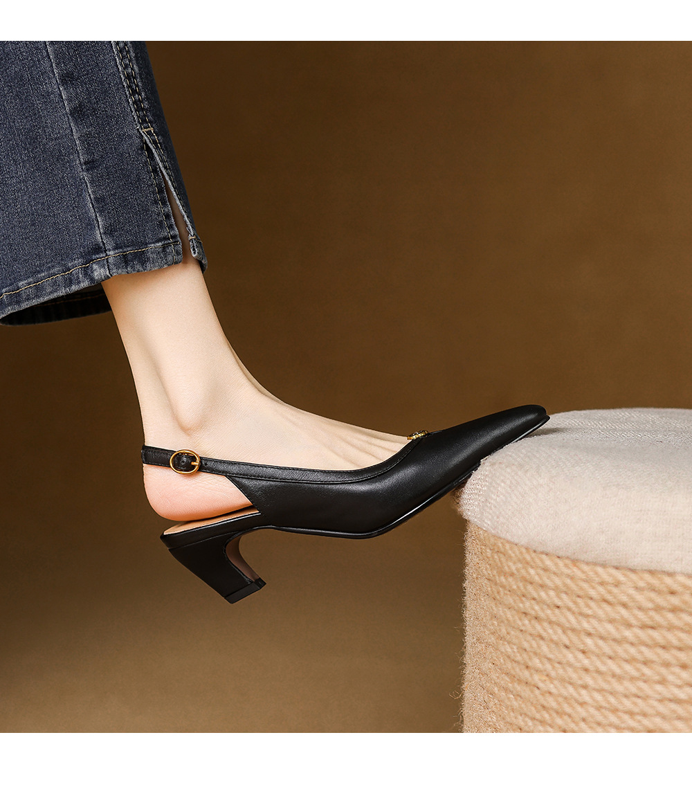 Sandal nữ mũi hở quai ngang gót thấp phong cách Hàn Quốc — đen chi tiết 9