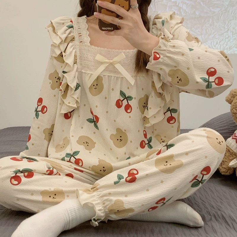 Девочковый летний набор пижамы (бренд) в корейском стиле, шорт sleeves цветы, свободный силуэт, размеры M–XXL